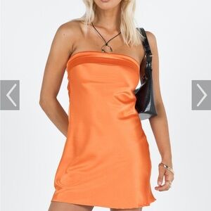 Princess Polly Strapless Orange Satin Mini Dress